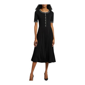 Elie Tahari Leona Black Knit Sweater Dress with Pearl Embellishments. Size M